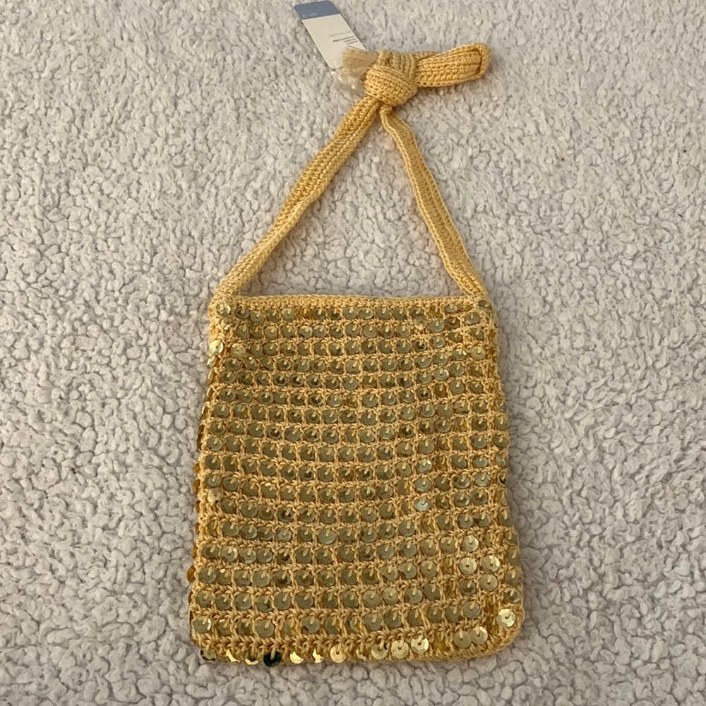 Gold Mini Crochet and Sequin Bag